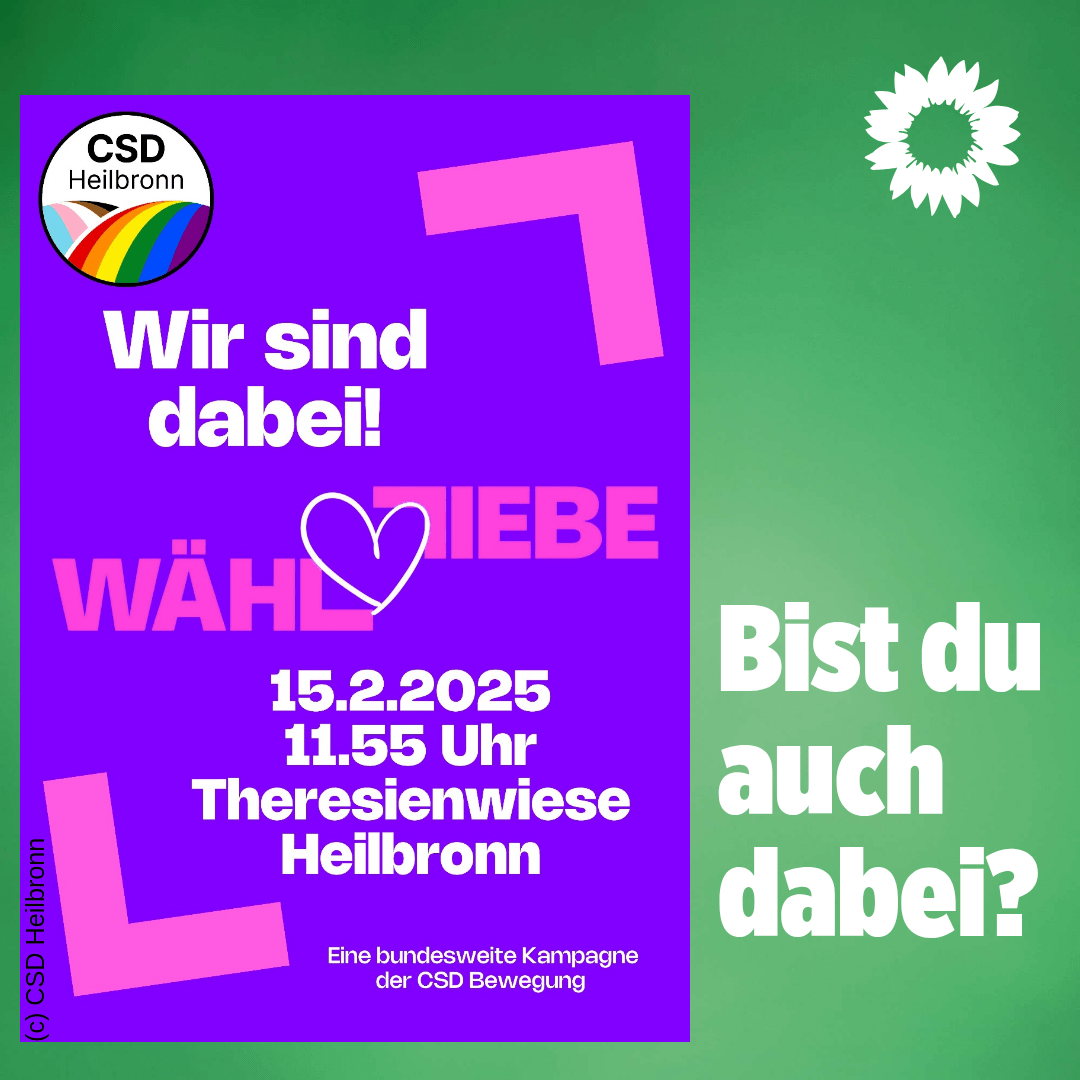 Sharepic Wähl Liebe Demo, 15.02.25, 11:55 Uhr, Theresienwiese Heilbronn