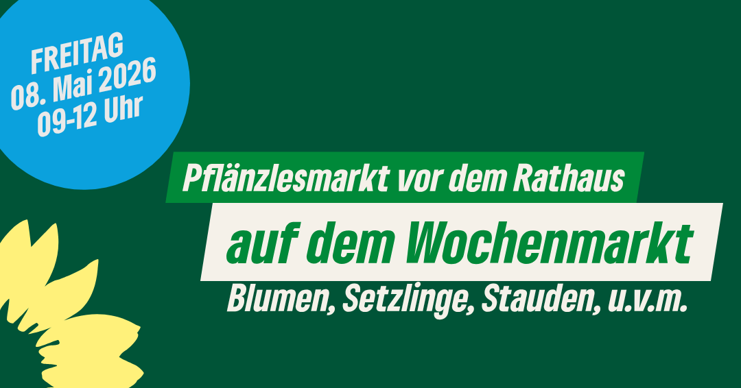 Terminankündigung Pflänzlesmarkt Leingarten vor dem Rathaus. Freitag, 08.05.26, 09-12 Uhr
